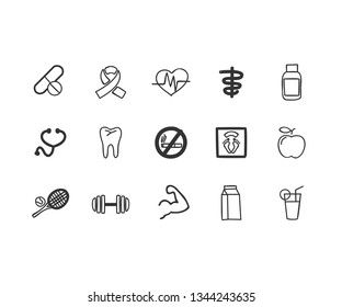 Medicine and Health vector icons set. World Health Day icons