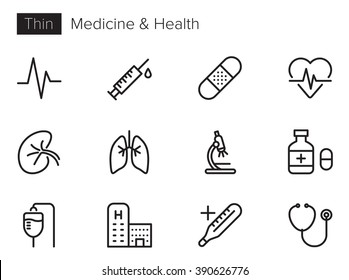 Medicine And Health Vector Icons Set Thin Line Outline