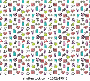 Medicine and Health vector pattern for background. World Health Day icons
