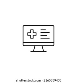 Medicine and healthcare concept. Simple monochrome illustration for web sites, stores, apps. Editable stroke. Vector line icon of web site of medical clinic or hospital 