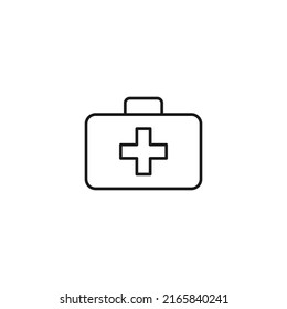 Medicine and healthcare concept. Simple monochrome illustration for web sites, stores, apps. Editable stroke. Vector line icon of medical suitcase with cross