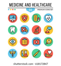 Medicine and healthcare icons. Modern thin line icons set. Premium quality. Outline symbols, graphic concepts, flat line icons for web design, mobile app, ui, infographic. Creative vector illustration