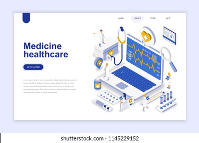 Medicine and healthcare modern flat design isometric concept. Pharmacy and people concept. Landing page template. Conceptual isometric vector illustration for web and graphic design.