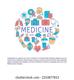 Medicine and healthcare round banner. Medical poster with place for text. Vector illustration.