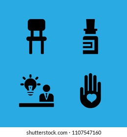 medicine, heart on the palm, chair and idea icons vector in sample icon set for web and graphic design