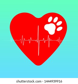 Medicine heart paw. Veterinary medicine logo, isolated vector illustration.