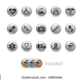 Medicine & Heath Care // Metal Round Series --- It includes 4 color versions for each icon in different layers---