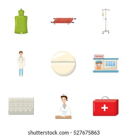 Medicine help icons set. Cartoon illustration of 9 medicine help vector icons for web