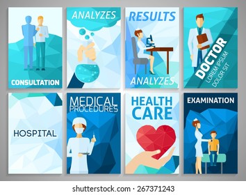 Medicine hospital and health care flyer set isolated vector illustration