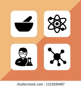 medicine icon. 4 medicine set with atom, pharmacy, molecule and science vector icons for web and mobile app