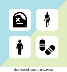 medicine icon. 4 medicine set with human body, dead, pill and health vector icons for web and mobile app