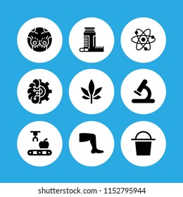 medicine icon. 9 medicine set with microscope, marijuana, feet and atom vector icons for web and mobile app