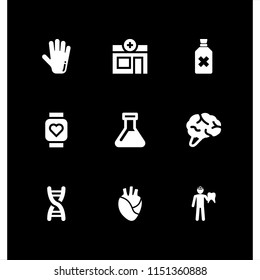 medicine icon. 9 medicine set with pharmacy, bleach, human body and dna vector icons for web and mobile app