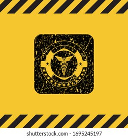 medicine icon black grunge emblem with yellow background. Vector Illustration. Detailed.