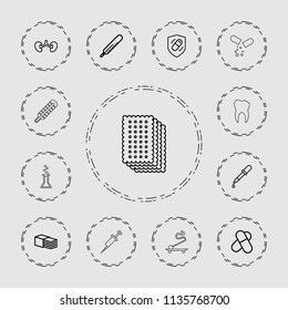Medicine icon. collection of 13 medicine outline icons such as thermometer, pipette, pill, kidney, bandage, health insurance. editable medicine icons for web and mobile.
