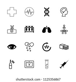 Medicine icon. collection of 16 medicine filled and outline icons such as lungs, dna, no hair in skin, ampoule, atom, bandage. editable medicine icons for web and mobile.