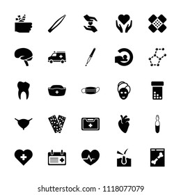 Medicine icon. collection of 25 medicine filled icons such as spa mask, hand with heart, mri, brain, bladder, bandage, medical kit. editable medicine icons for web and mobile.