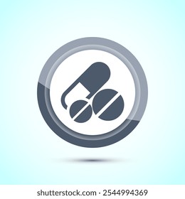 Medicine icon design illustration, Pharmaceutical and treatment symbols. Gray Color Button Design