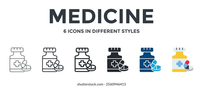 MEDICINE icon in different style vector illustration. Designed in thin line, regular line, bold line, glyph, color fill, and flat style can be used for web