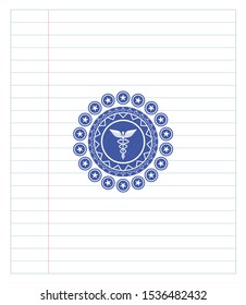 medicine icon draw (pen strokes). Blue ink. Vector Illustration. Detailed.