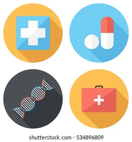 Medicine icon. Flat design style modern vector illustration. Isolated on stylish color background. Flat long shadow icon. Elements in flat design.