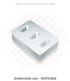 Medicine icon: Flat metallic 3d Pills Blister, transparent shadow on light background, EPS 10 vector illustration.
