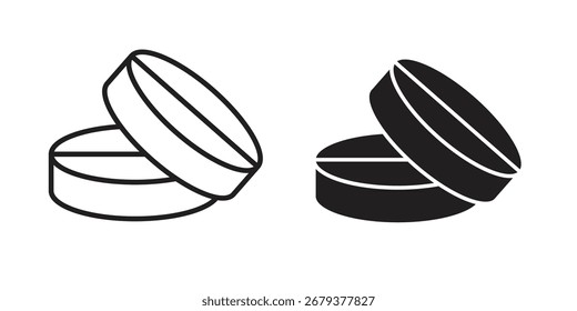 Icono de medicina plano y estilo de trazo pack sobre fondo blanco. Ilustraciones vectoriales