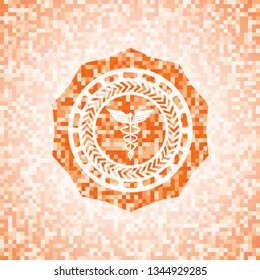 medicine icon inside abstract orange mosaic emblem with background