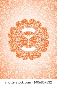 medicine icon inside abstract orange mosaic emblem with background