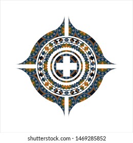 medicine icon inside arabesque emblem background. arabic decoration.