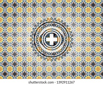 medicine icon inside arabesque style emblem. arabic decoration.