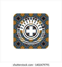 medicine icon inside arabesque style badge. arabic decoration.