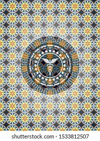 medicine icon inside arabesque style emblem. arabic decoration.