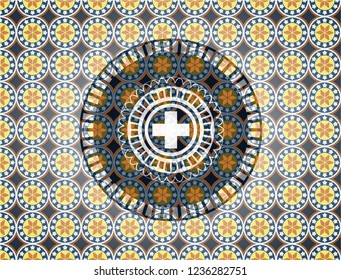 medicine icon inside arabic style badge. Arabesque decoration.