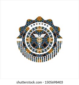 medicine icon inside arabic style emblem. Arabesque decoration.