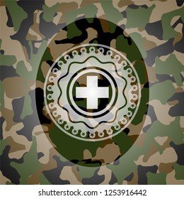 medicine icon inside camouflaged emblem