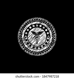 medicine icon inside chalk emblem. 