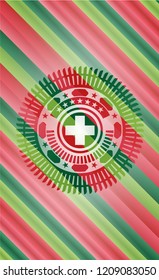 medicine icon inside christmas colors emblem.