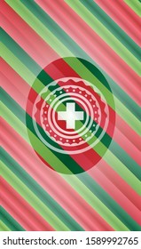 medicine icon inside christmas colors emblem.