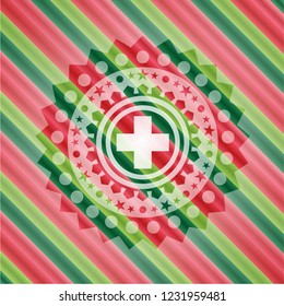 medicine icon inside christmas style emblem.