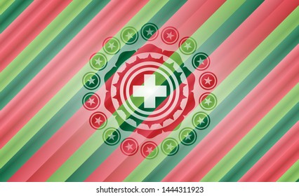 medicine icon inside christmas style emblem.