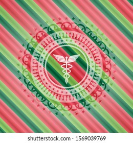 medicine icon inside christmas style emblem.