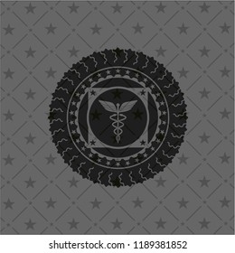medicine icon inside dark badge or emblem