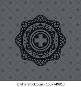 medicine icon inside dark badge or emblem