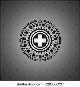 medicine icon inside dark emblem. Retro