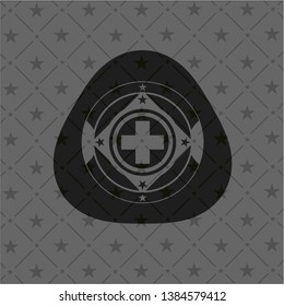 medicine icon inside dark emblem