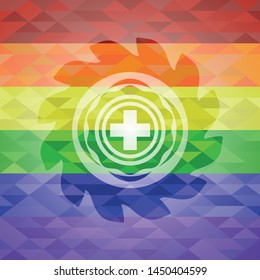 medicine icon inside lgbt colors emblem 