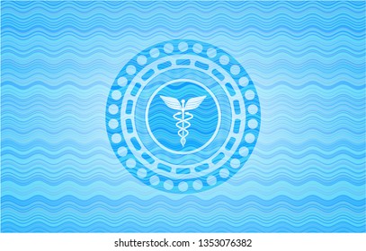 medicine icon inside light blue water badge.