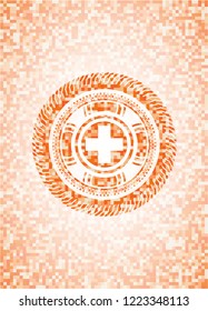 medicine icon inside orange mosaic emblem