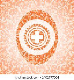 medicine icon inside orange mosaic emblem